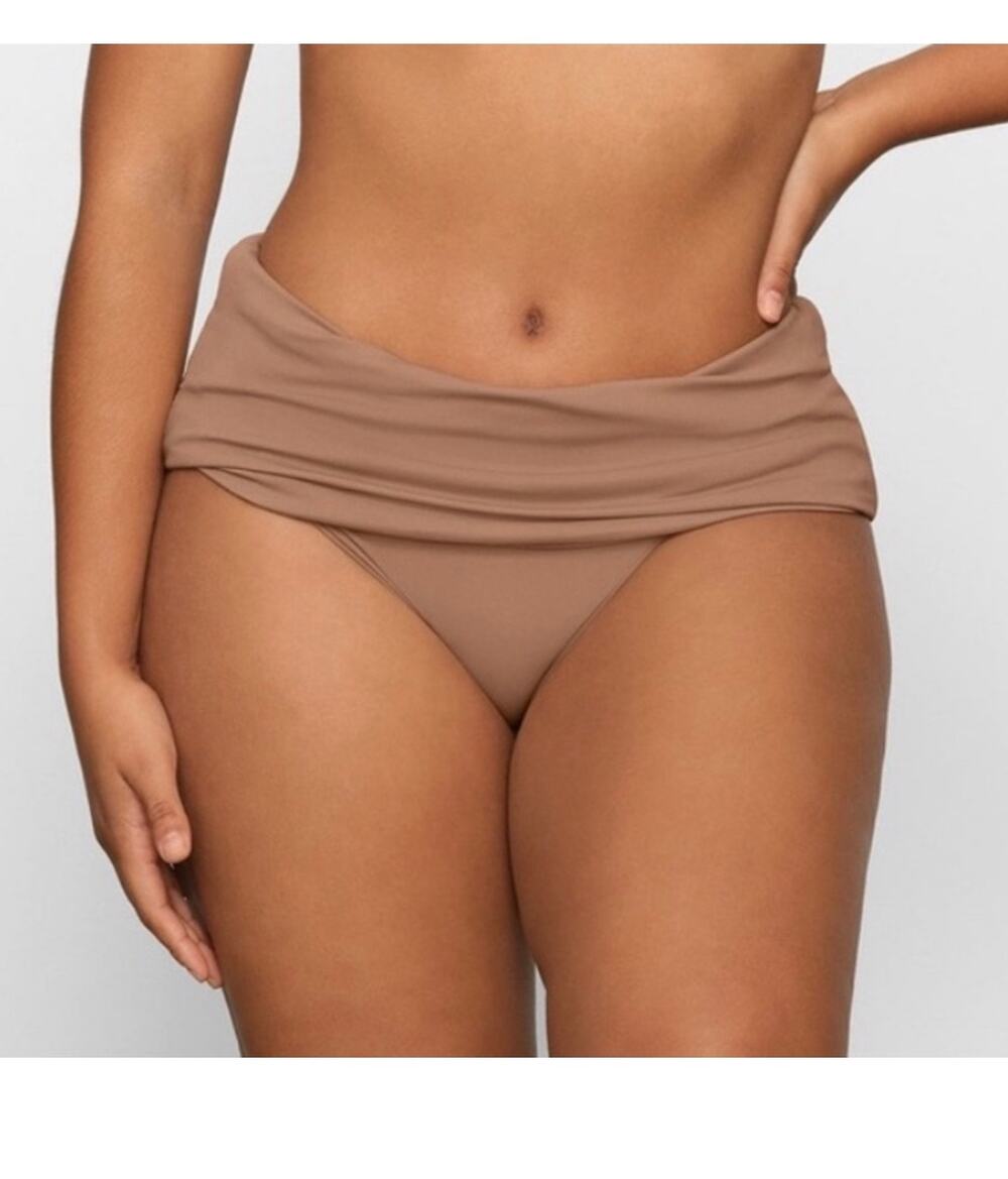 SKIMS Swim Nude Clay Ruched High Waisted Skimpy Bikini Bottoms Medium